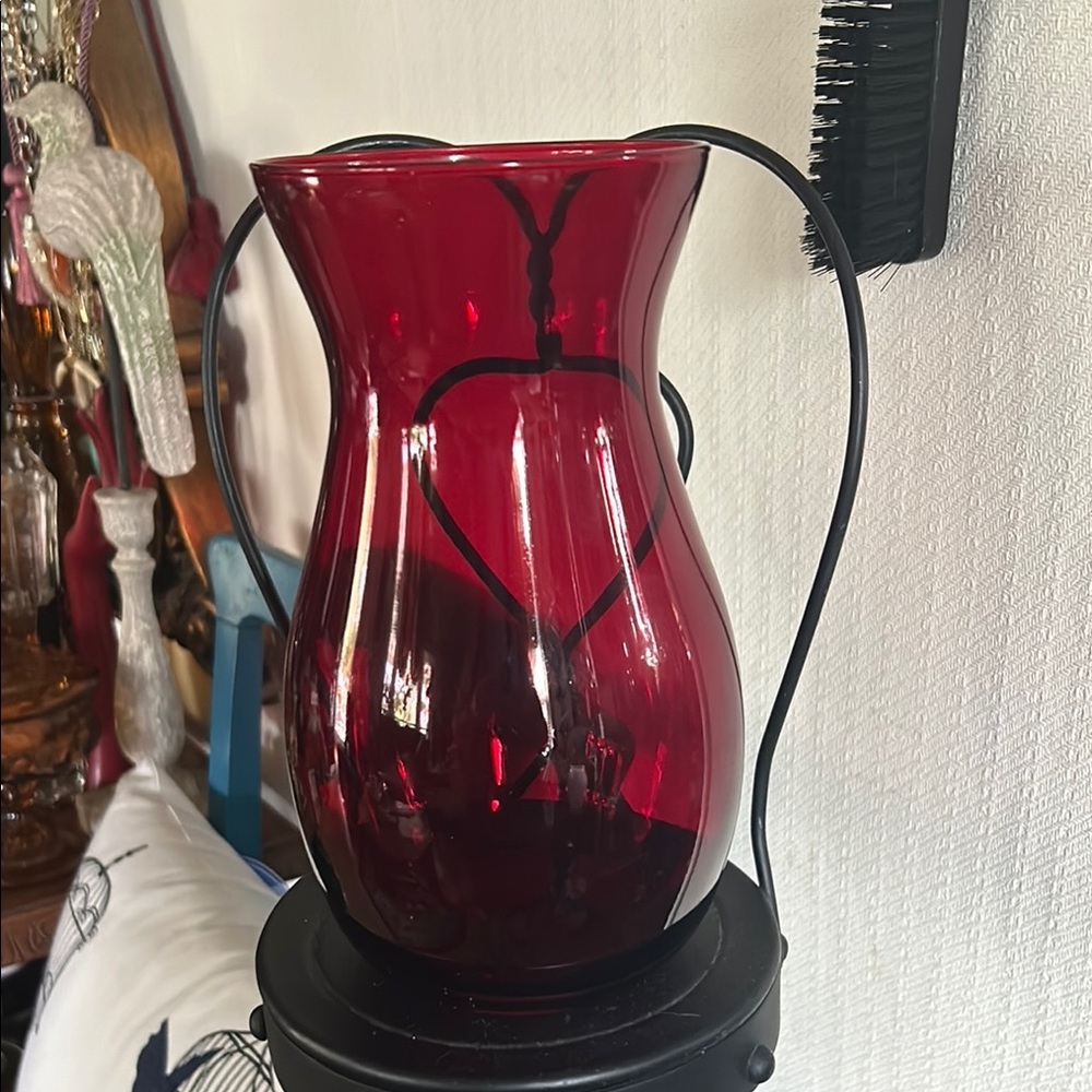 Ruby RED round Glass VASE - Picture 2 of 7